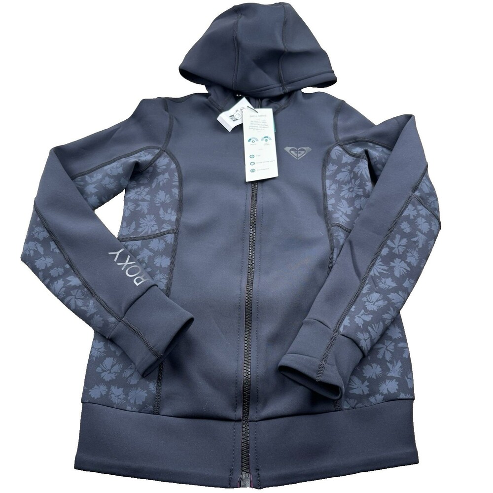 NWT Roxy Swell 1mm Hooded Wetsuit Paddle Jacket Women's Sz 4 Black/Print - Picture 3 of 13